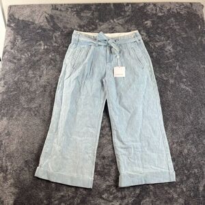 Habitual Los Angeles Wide Leg Linen Blend Belted Blue Denim Jeans 29X22.5 NWT*